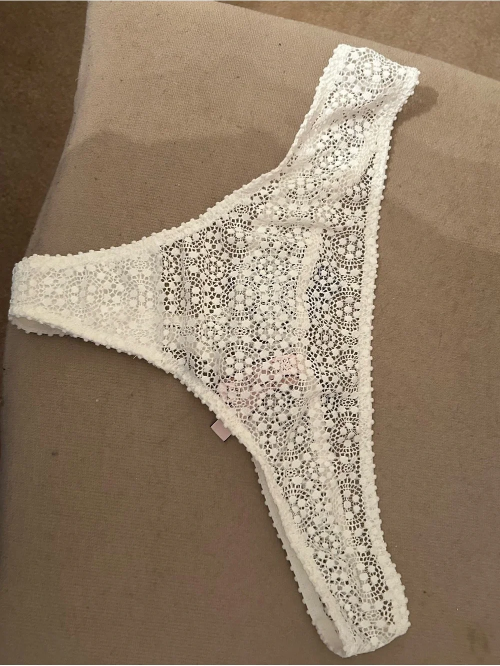 Victoria’s Secret Dream Angel XL White Lace Thong Panty Blue Bow